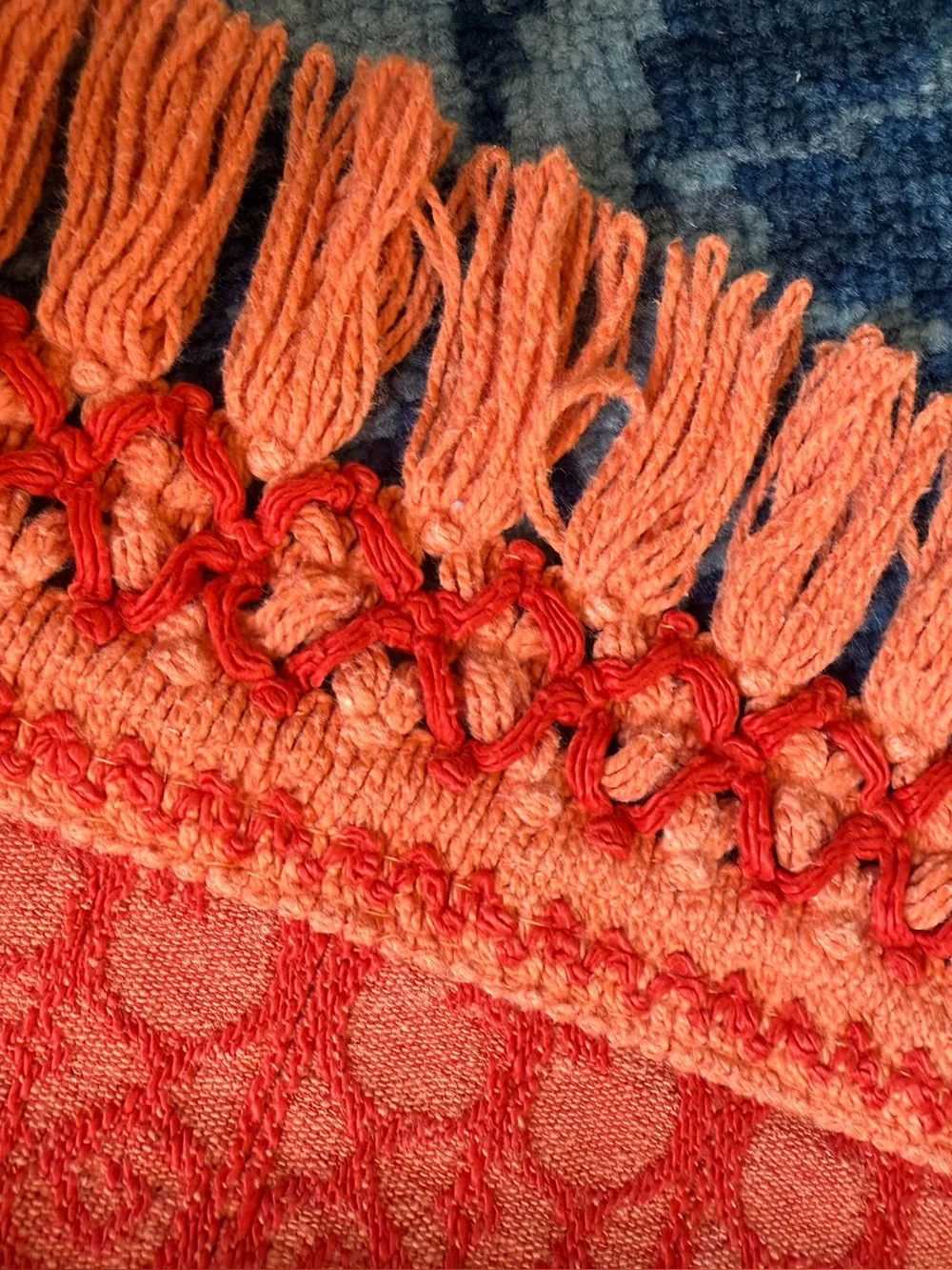 Vintage Bates pumpkin orange woven jacquard fringe bedspread Double size AS IS